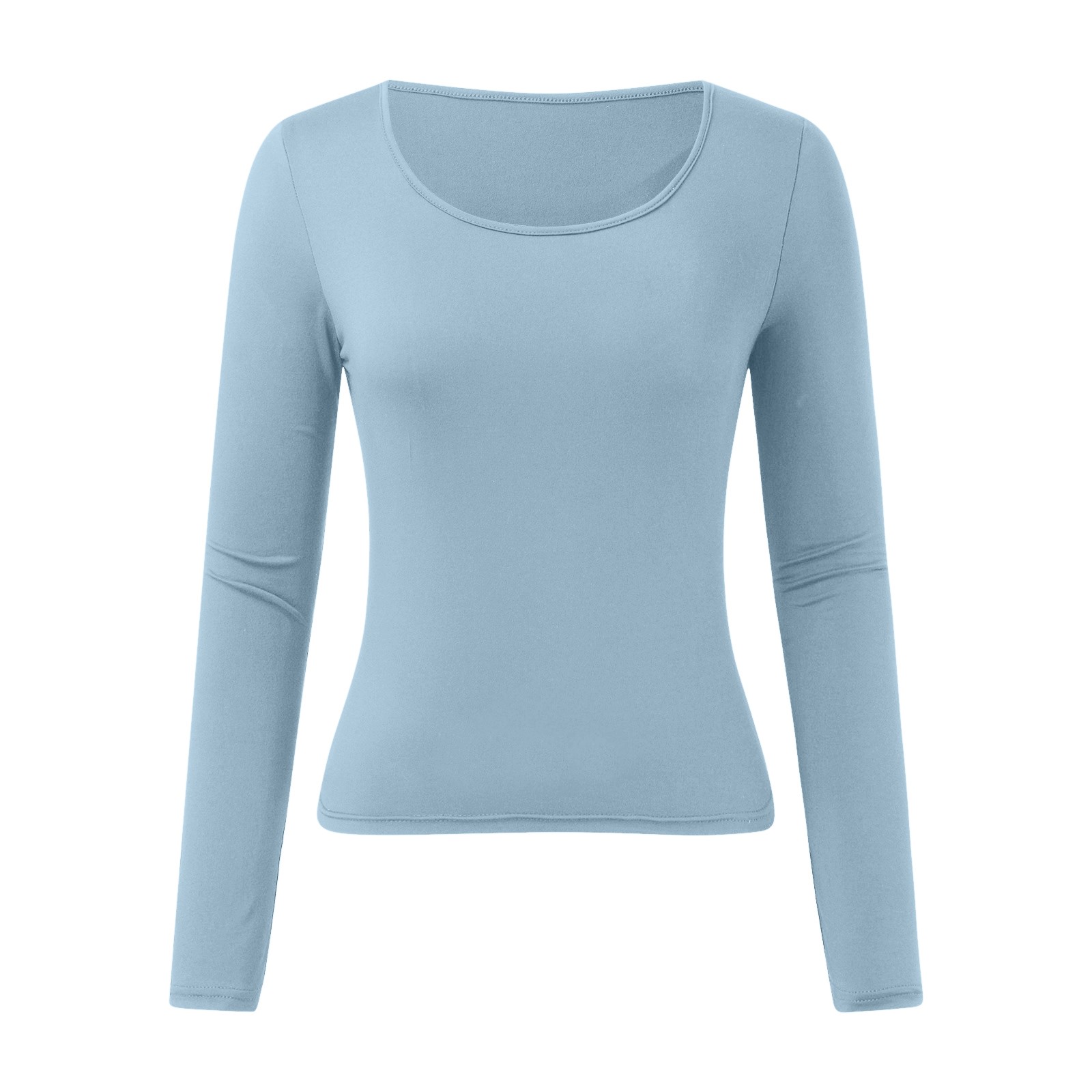 thumbnail image 4 of Tops ajustados para mujer: top corto de manga larga y cuello redondo, básico, ajustado, mezcla de poliéster, para entrenamiento/yoga/informal, tallas S-XL, 4 of 5